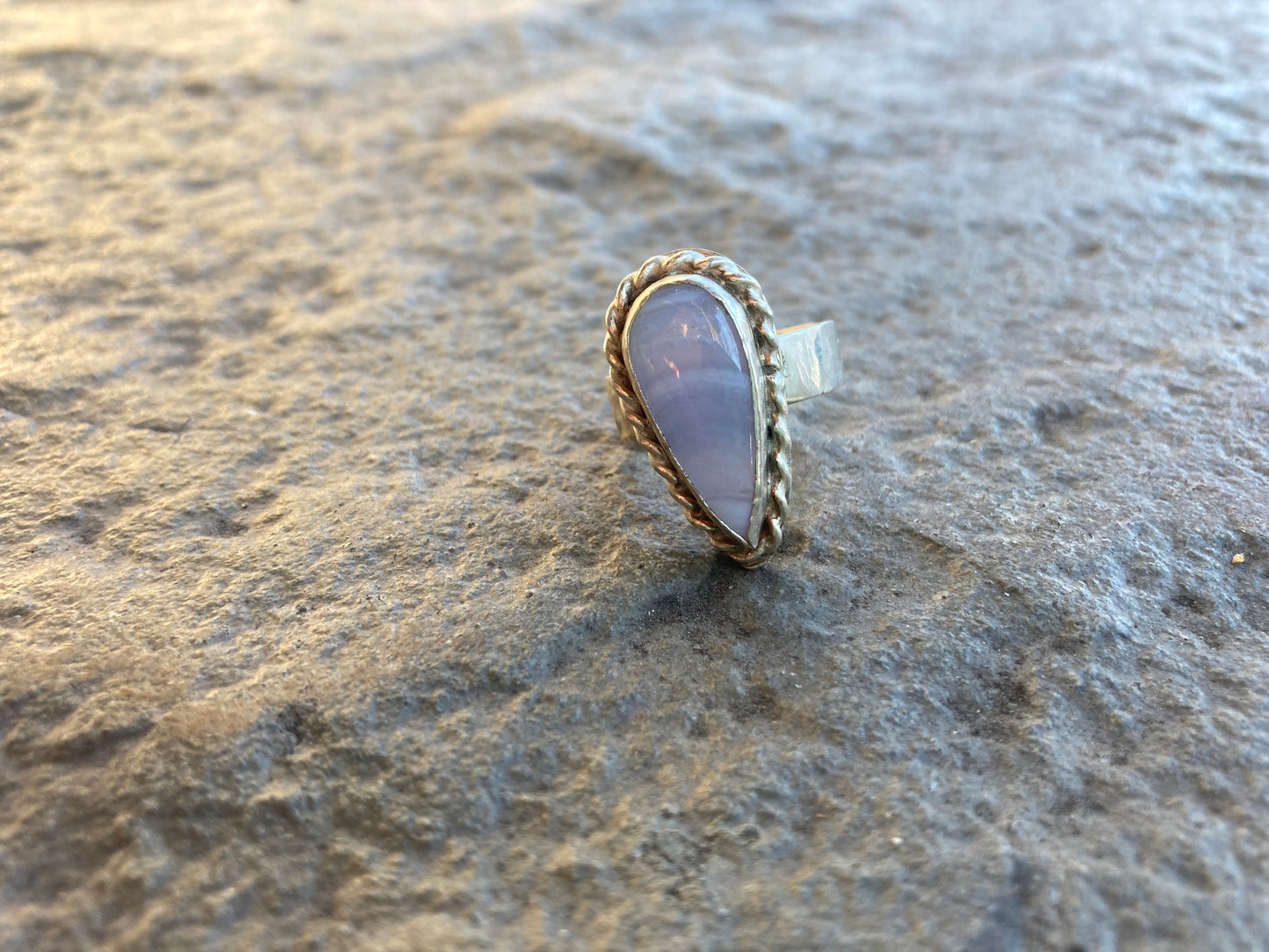 Blue Lace Agate Wire Twist Teardrop Ring