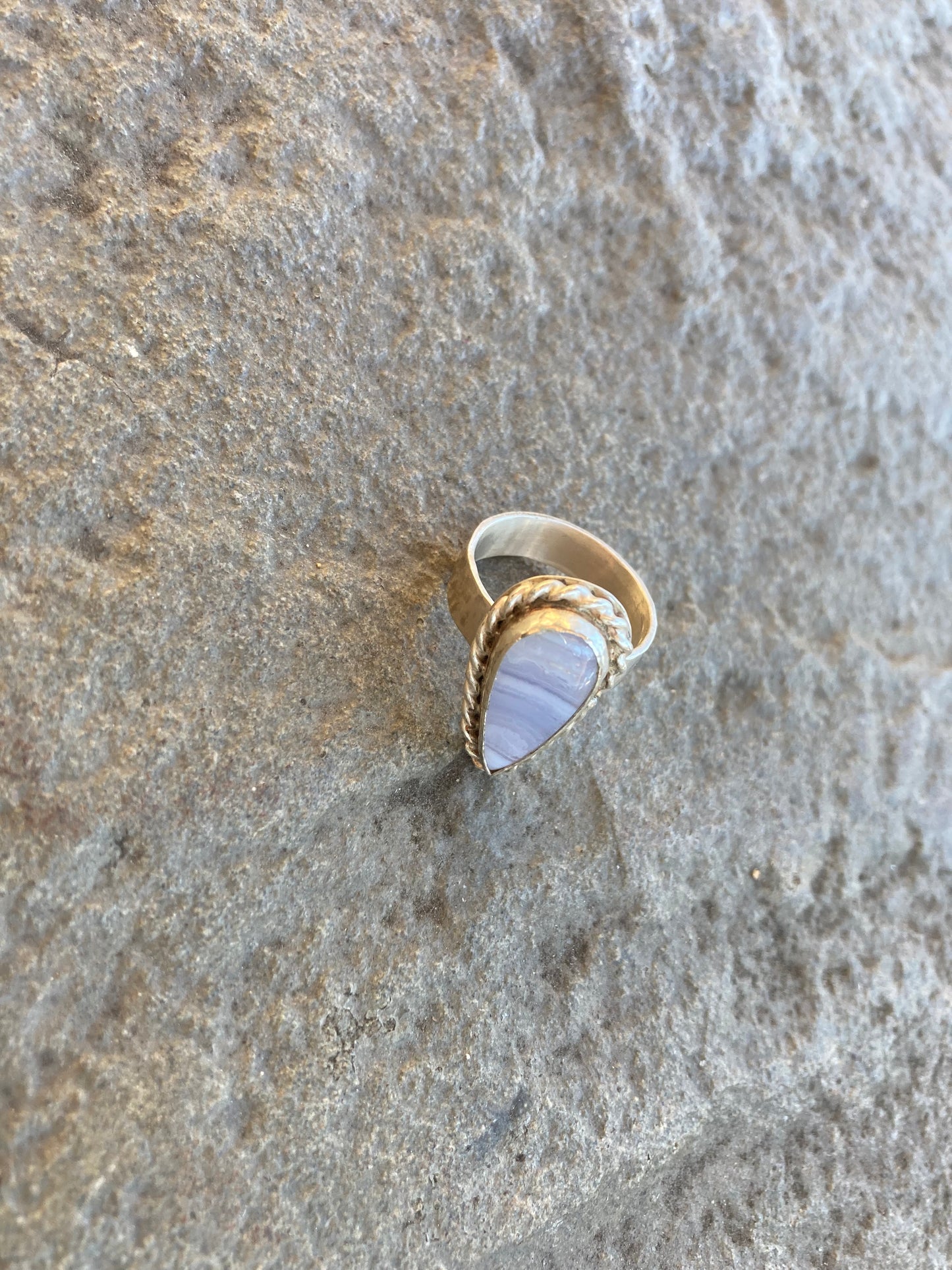 Blue Lace Agate Wire Twist Teardrop Ring