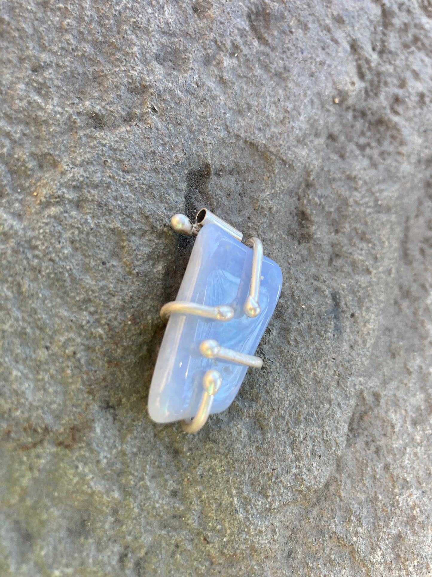 Blue Chalcedony Assymetrical Claw Set Pendant