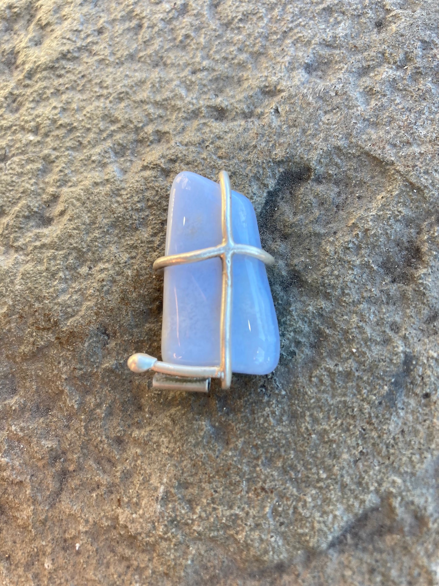 Blue Chalcedony Assymetrical Claw Set Pendant